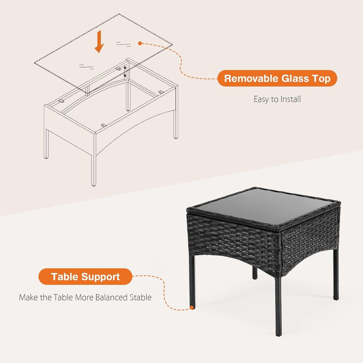 Three-Piece Outdoor Patio Set With Cushions And Glass Table
