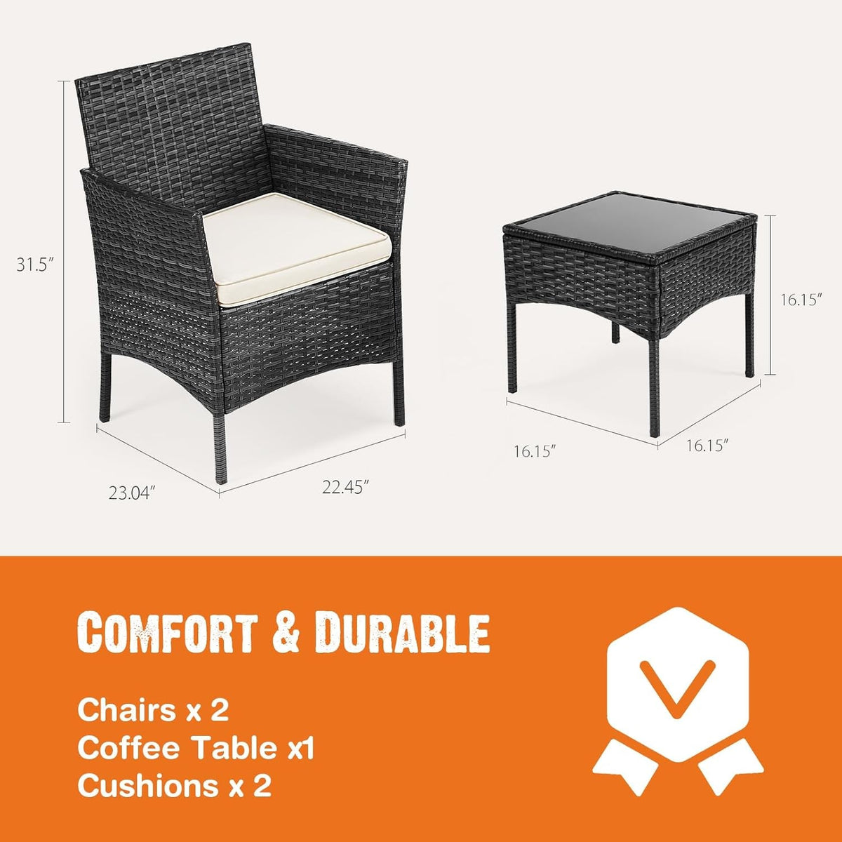 Three-Piece Outdoor Patio Set With Cushions And Glass Table