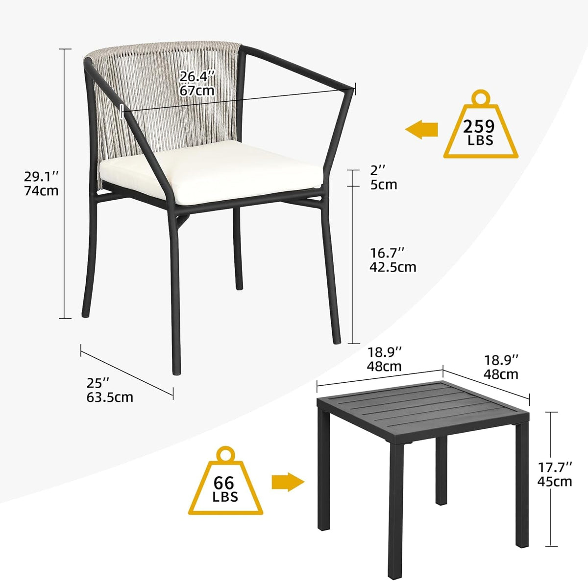 Three Piece Outdoor Patio Wicker Furniture Set With Cushioned Chairs And Coffee Table Gray