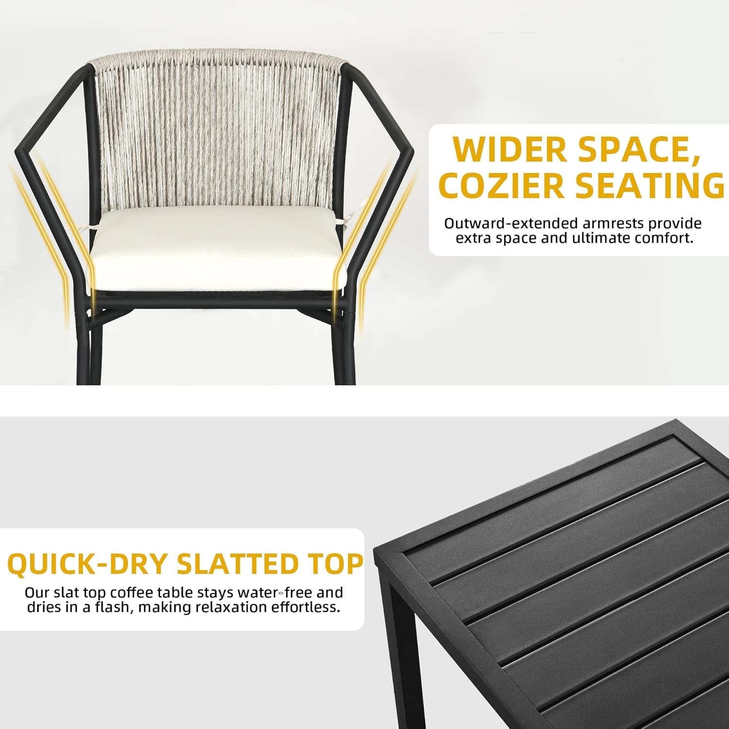 Three Piece Outdoor Patio Wicker Furniture Set With Cushioned Chairs And Coffee Table Gray