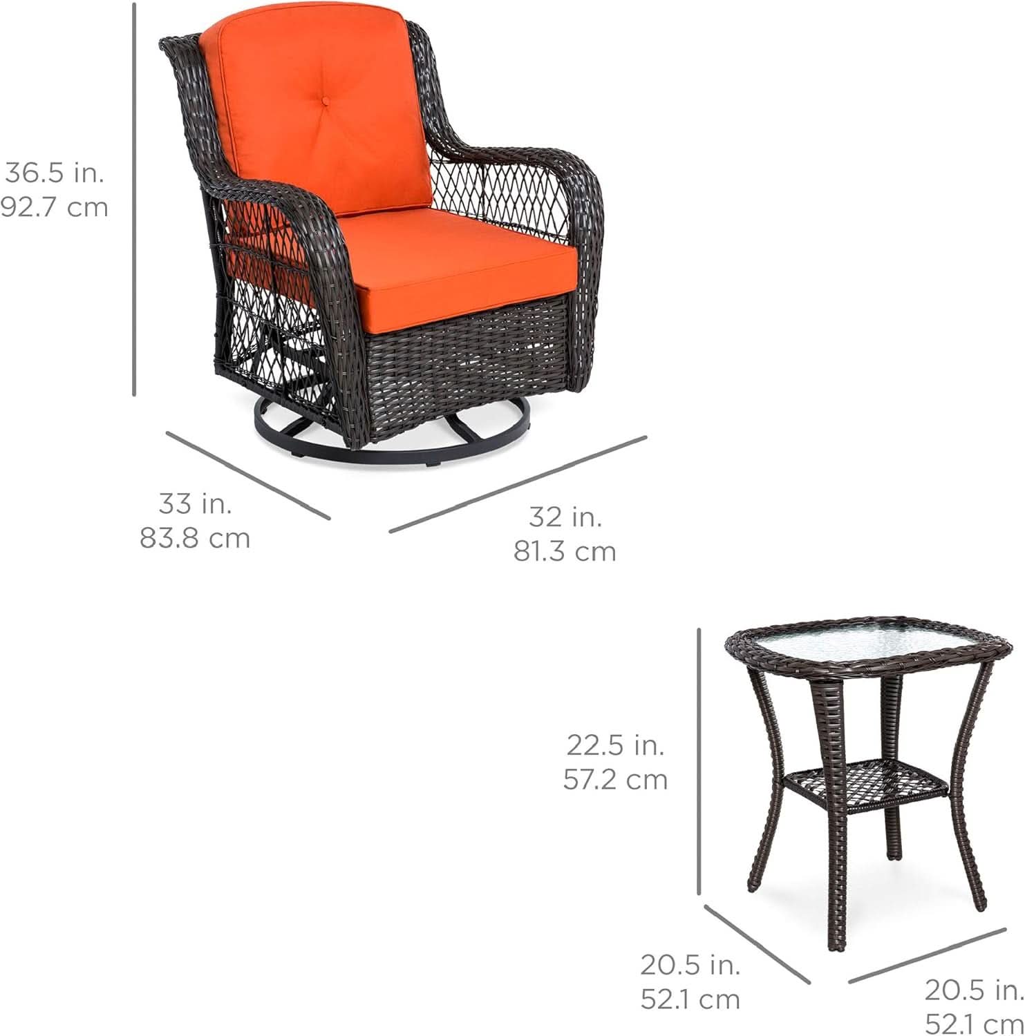 Three-Piece Outdoor Wicker Bistro Set with Swivel Rockers