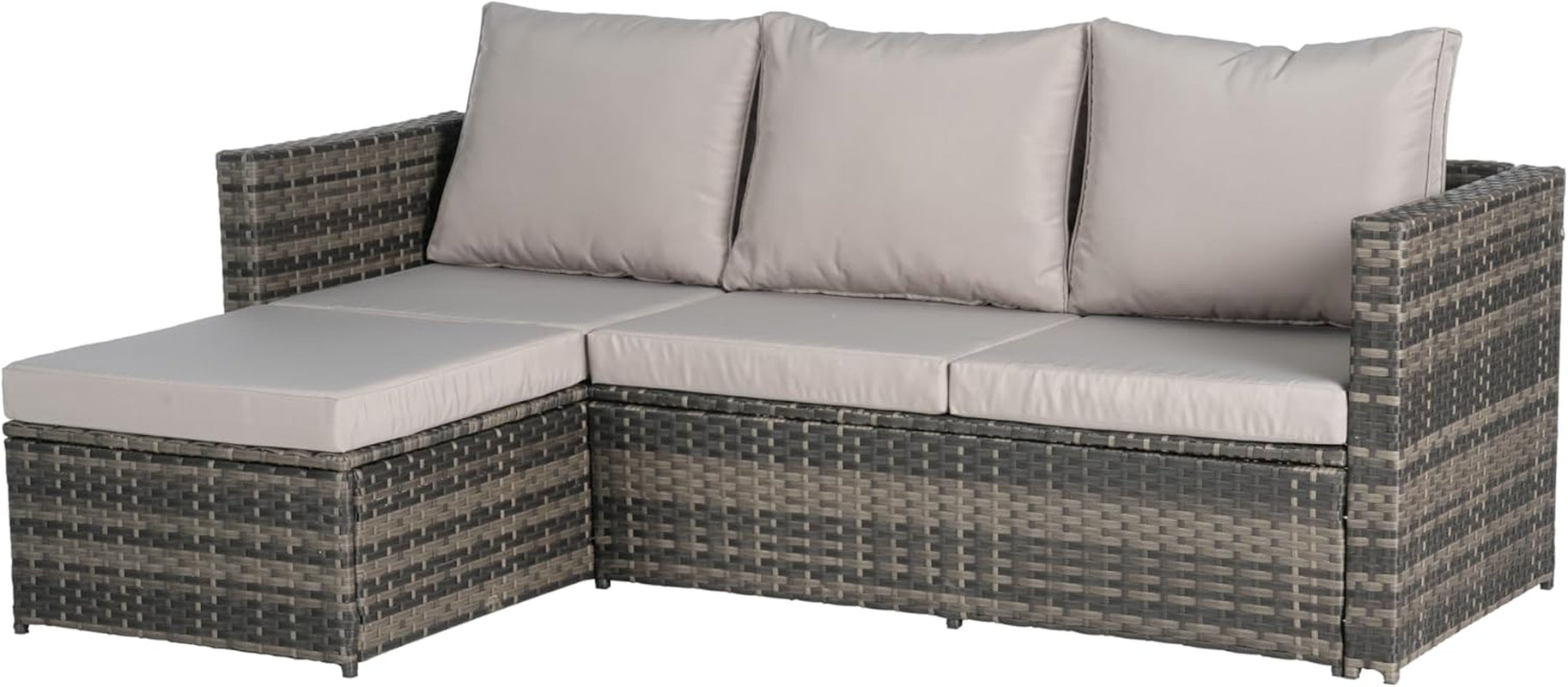 Three Piece Patio Furniture Set Light Gray All Weather Wicker With Cushions And Glass Table