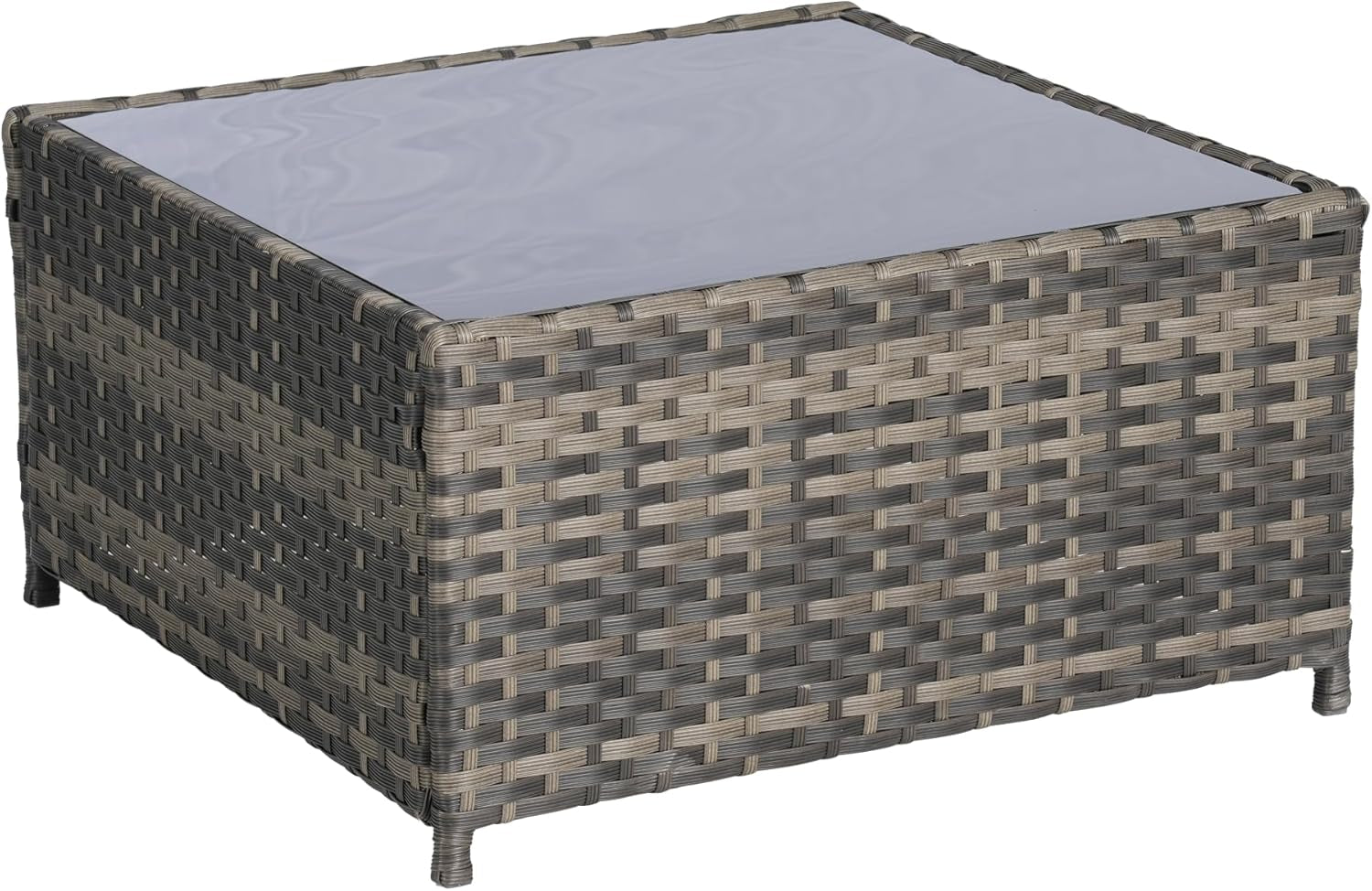 Three Piece Patio Furniture Set Light Gray All Weather Wicker With Cushions And Glass Table