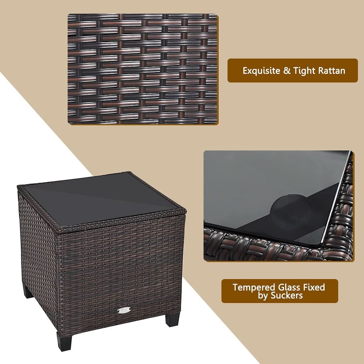 Three Piece Patio Furniture Set With Washable Cushions And Tempered Glass Tabletop Navy Blue