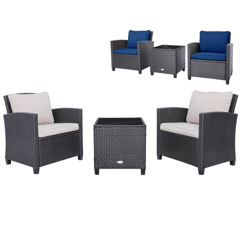 Three Piece Rattan Patio Furniture Set With Washable Cushions For Outdoor Living Space Weather Resistant Steel Frame