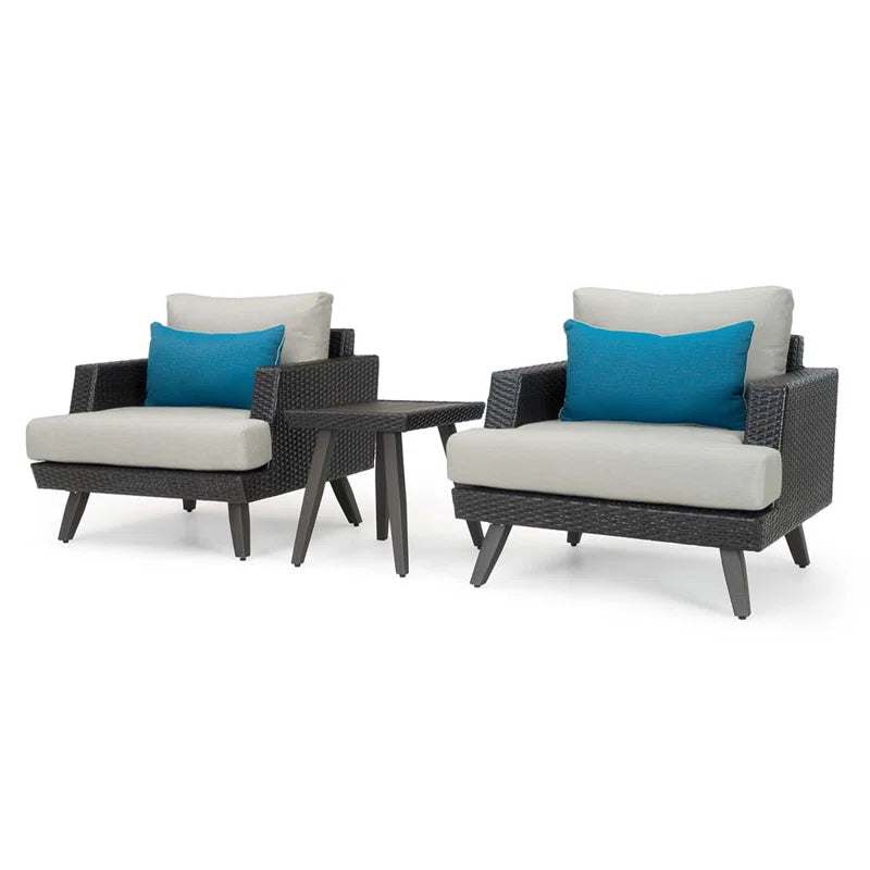 Three Piece Wicker Patio Seating Set With Sunbrella Cushions