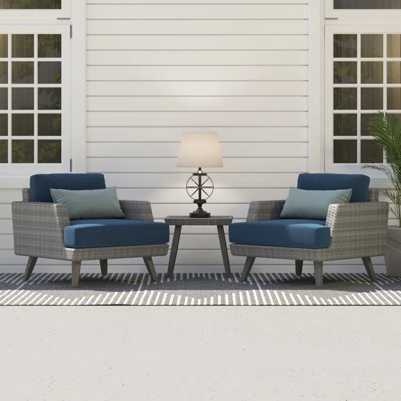 Three Piece Wicker Patio Seating Set With Sunbrella Cushions