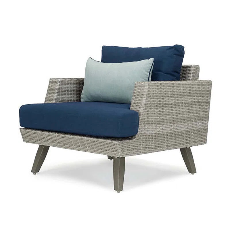 Three Piece Wicker Patio Seating Set With Sunbrella Cushions