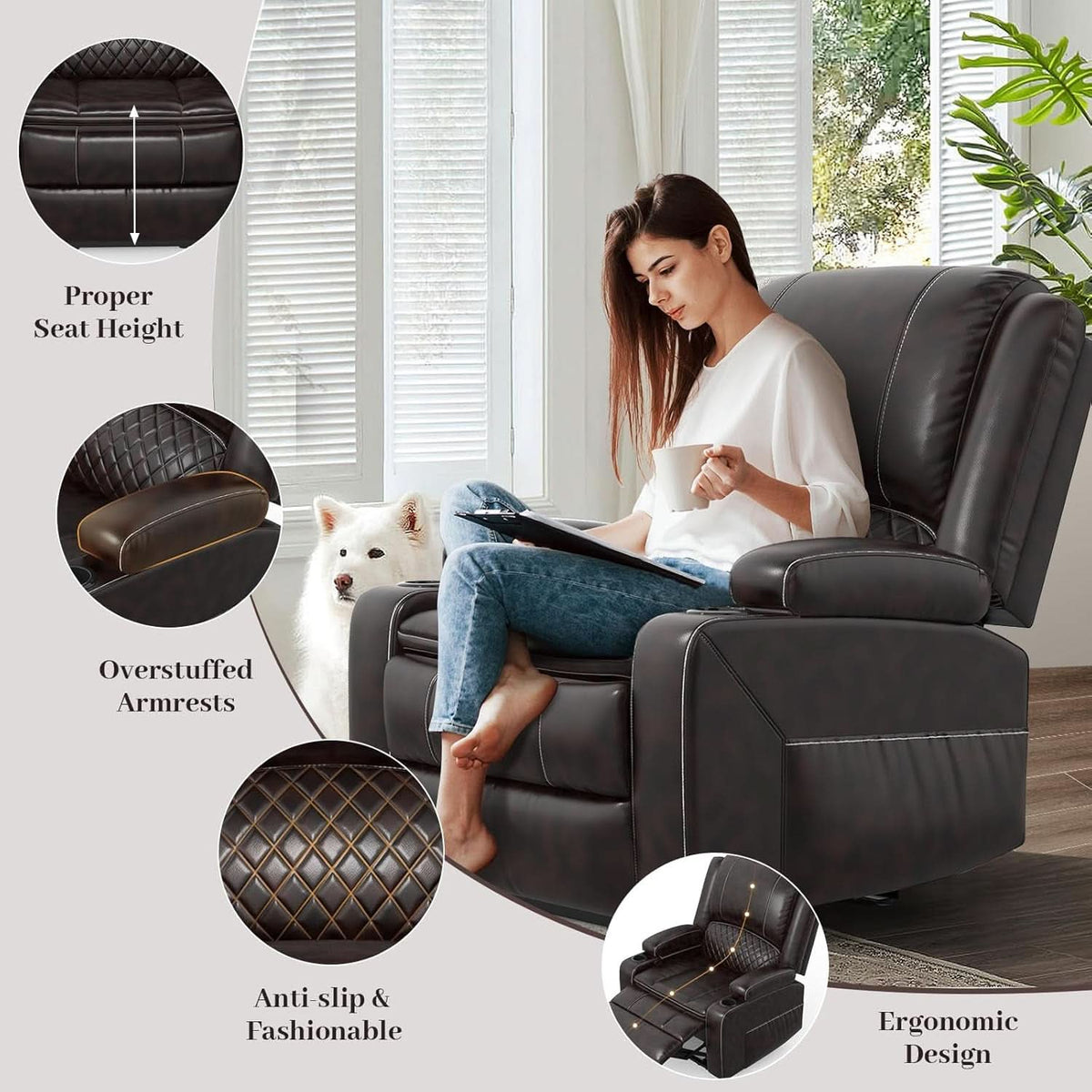 Three Seater Recliner Sofa Set Oversize Chair Removable Console Living Room Furniture For Comfort
