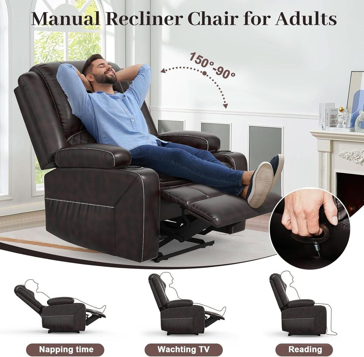 Three Seater Recliner Sofa Set Oversize Chair Removable Console Living Room Furniture For Comfort