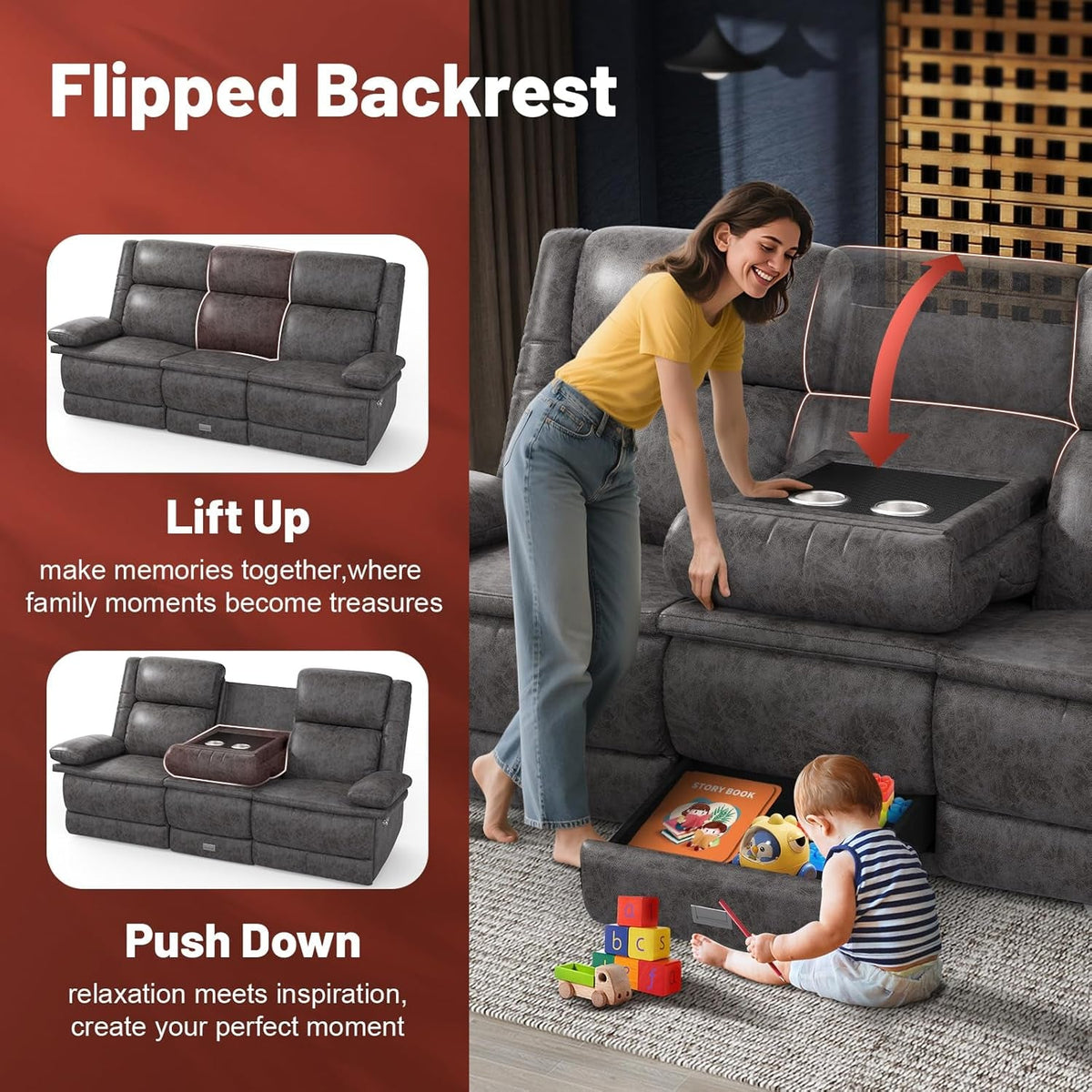 Three Seater Recliner Sofa With USB Ports And Cup Holders