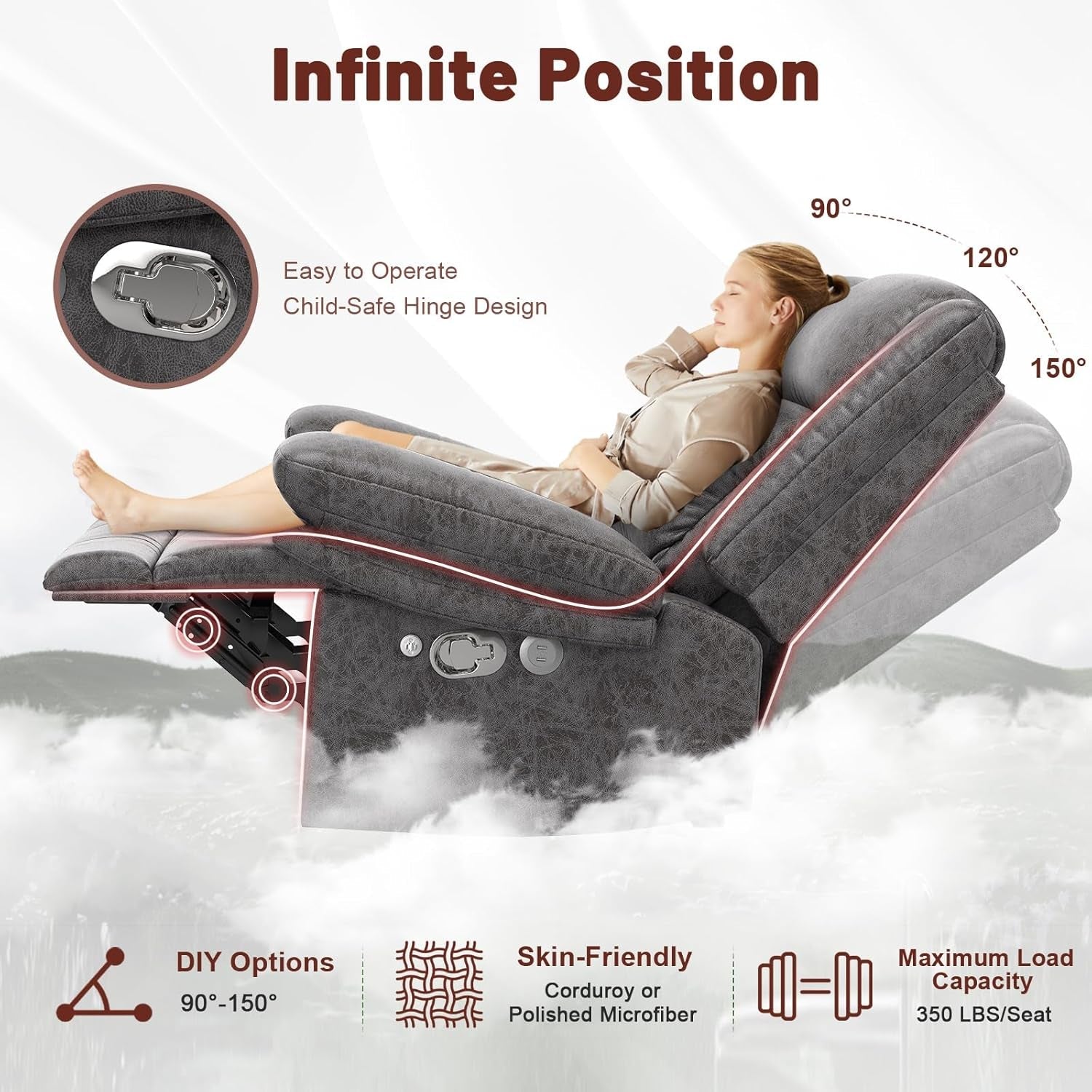 Three Seater Recliner Sofa With USB Ports And Cup Holders