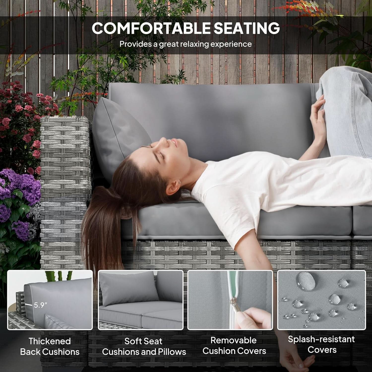 Three Seater Wicker Sofa with Side Tray Tables