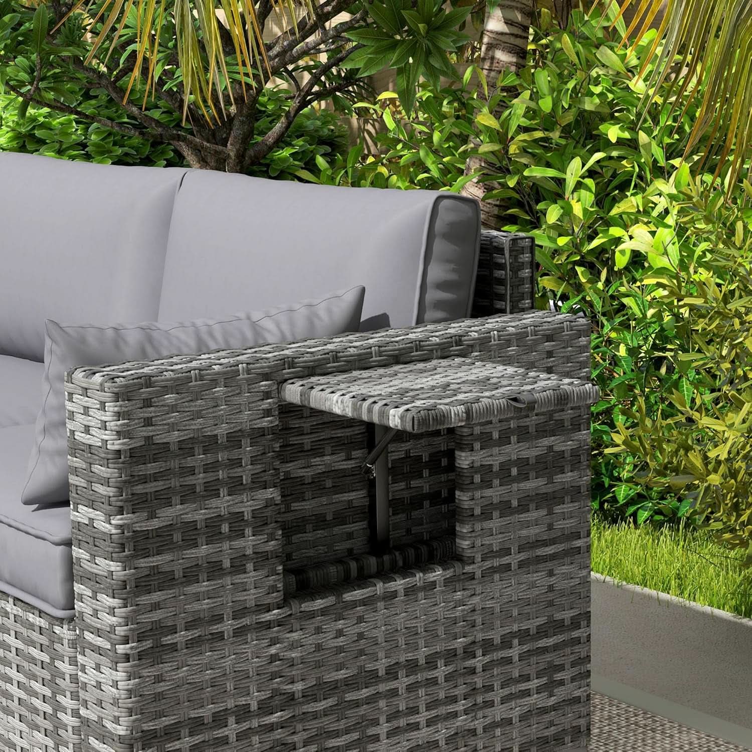 Three Seater Wicker Sofa with Side Tray Tables