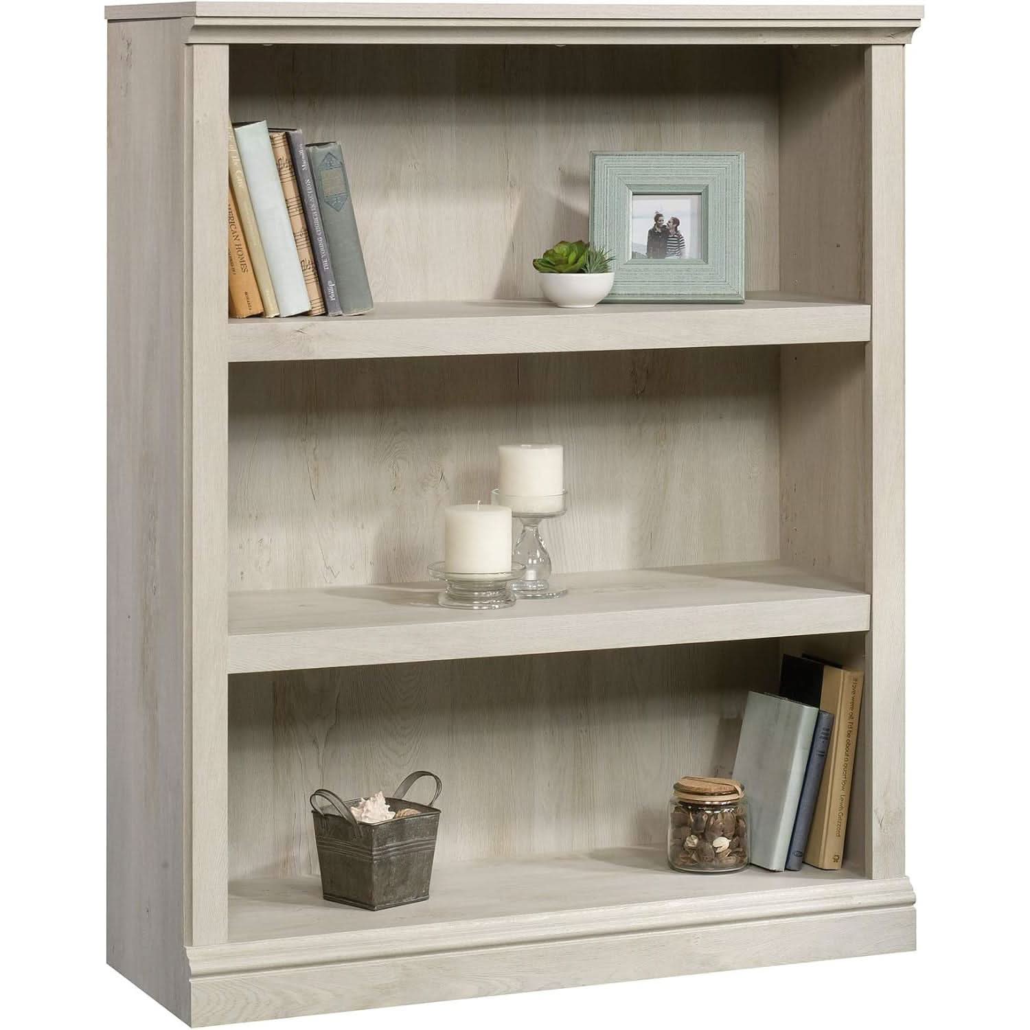 Three Shelf Bookcase Chalked Chestnut Finish With Adjustable Shelves