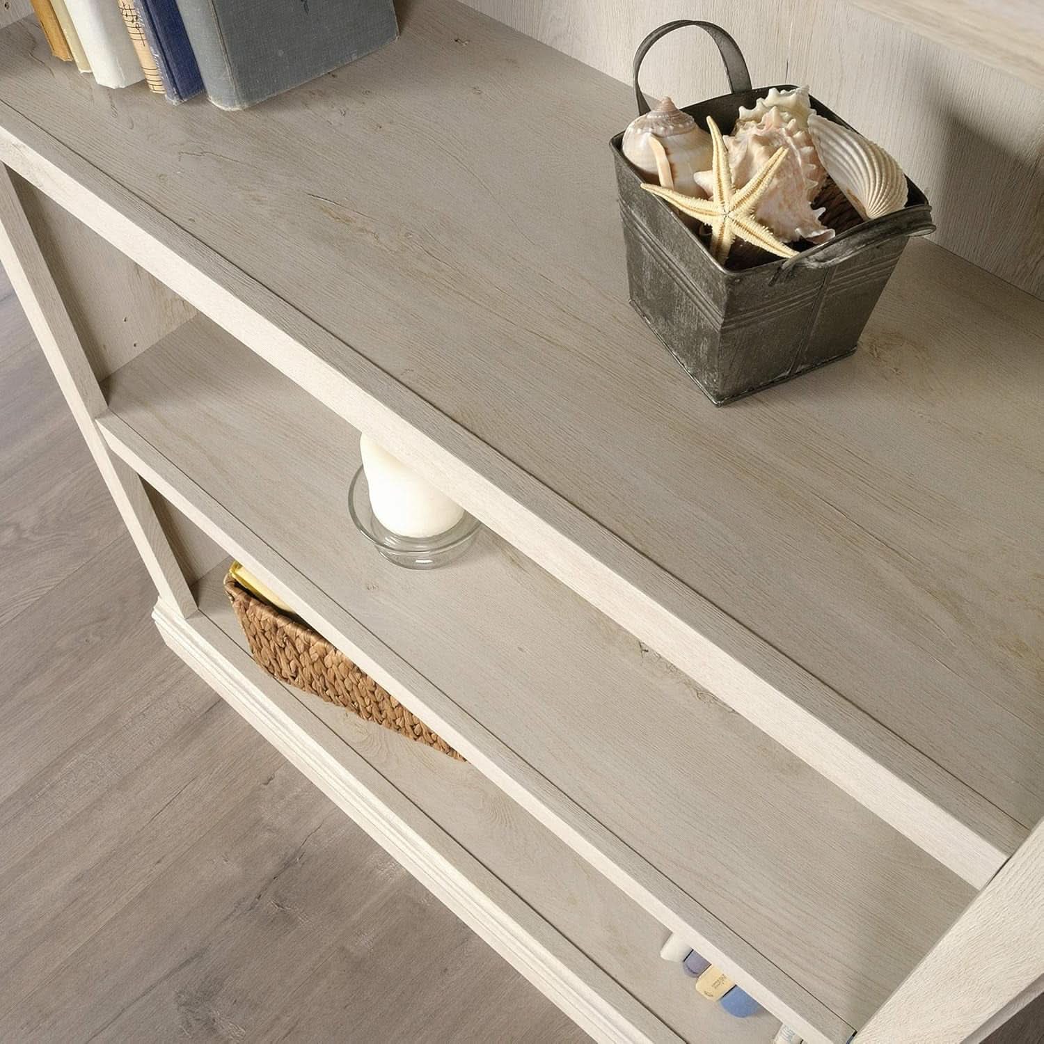 Three Shelf Bookcase Chalked Chestnut Finish With Adjustable Shelves
