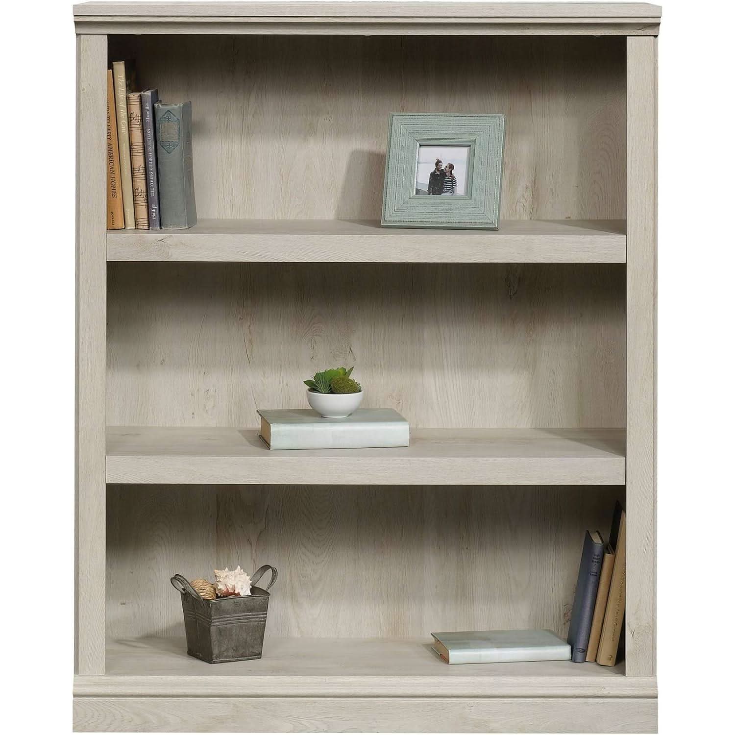 Three Shelf Bookcase Chalked Chestnut Finish With Adjustable Shelves