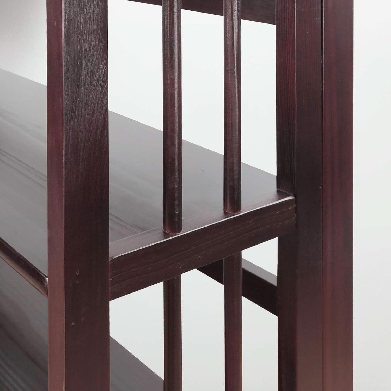 Three Shelf Folding Stackable Bookcase 27.5 Inch Wide Espresso Wood Home Office Storage
