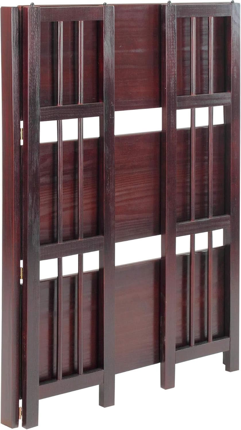 Three Shelf Folding Stackable Bookcase 27.5 Inch Wide Espresso Wood Home Office Storage