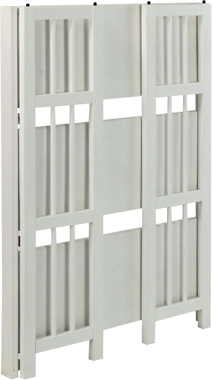 Three Shelf Folding Stackable White Bookcase Home Office