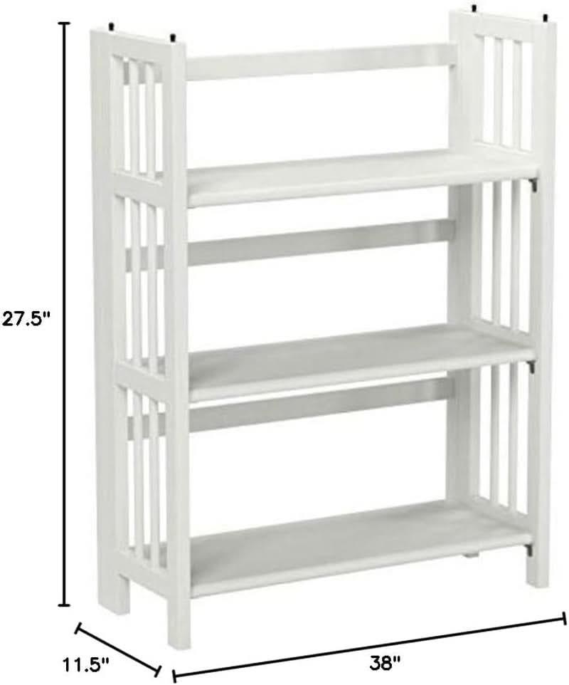Three Shelf Folding Stackable White Bookcase Home Office