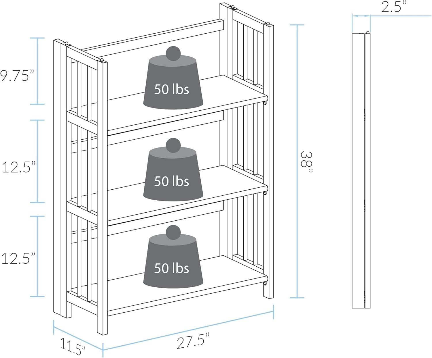 Three Shelf Folding Stackable White Bookcase Home Office