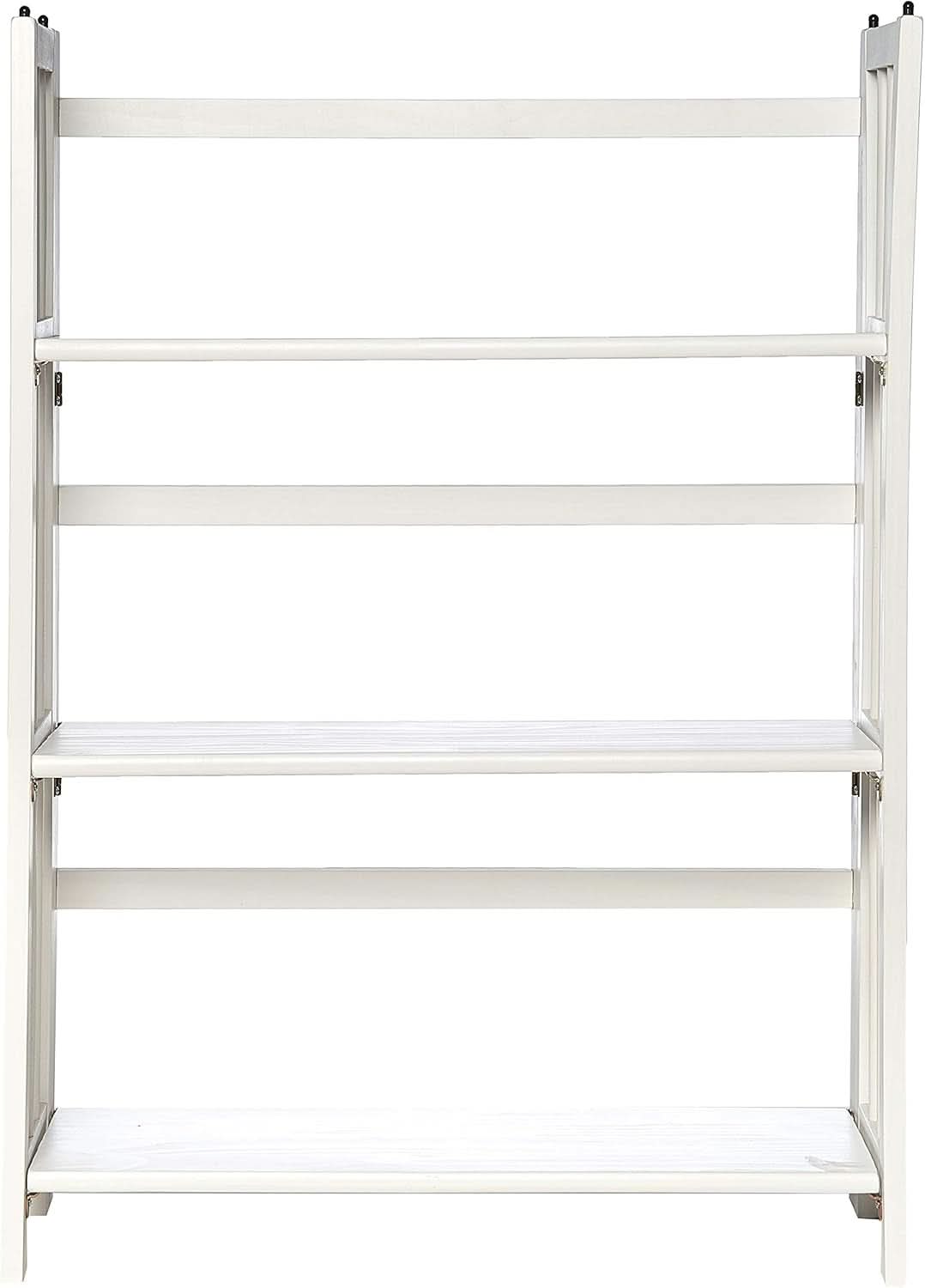 Three Shelf Folding Stackable White Bookcase Home Office