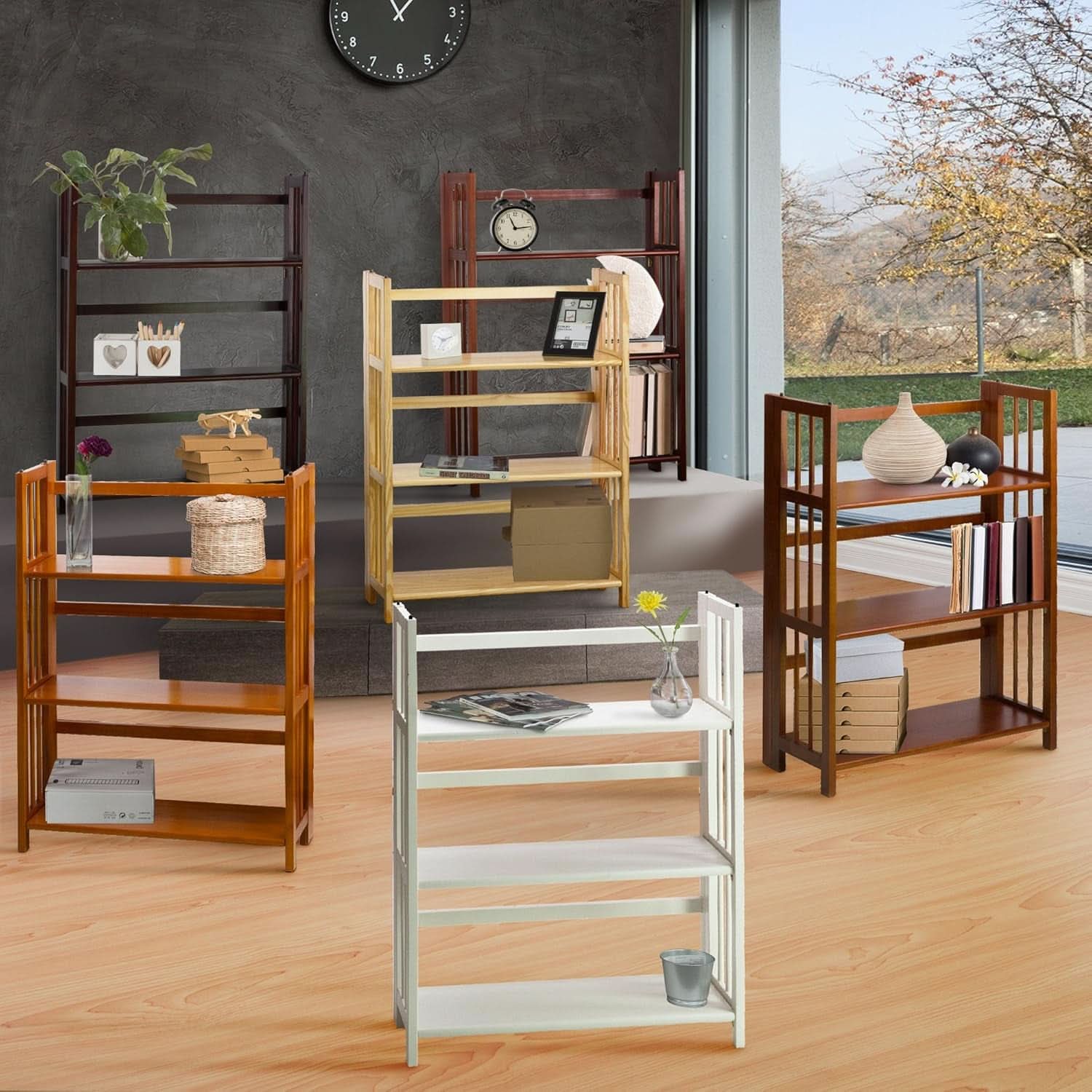 Three Shelf Folding Stackable White Bookcase Home Office
