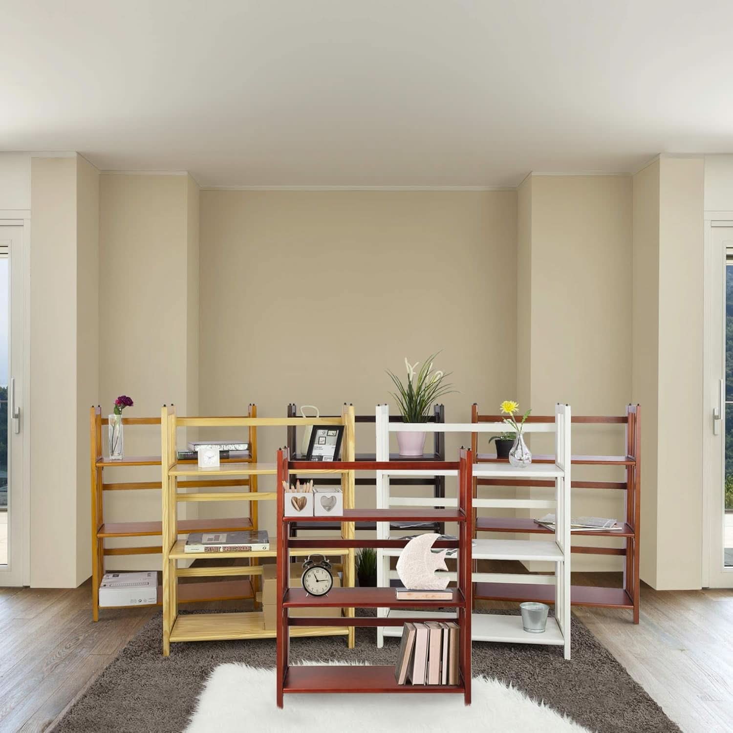 Three Shelf Folding Stackable White Bookcase Home Office