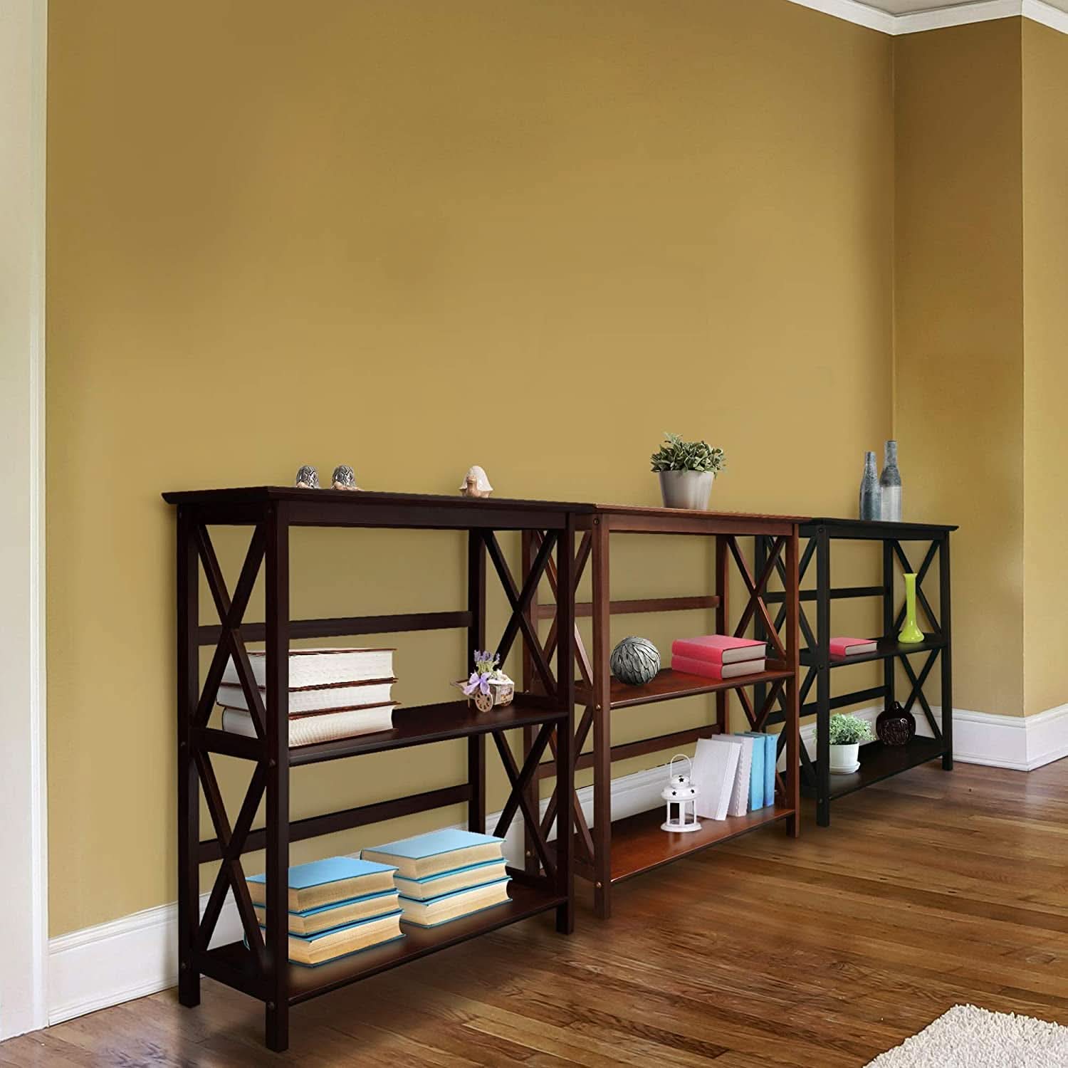Three-Shelf Solid Wood Bookcase For Home Office Storage