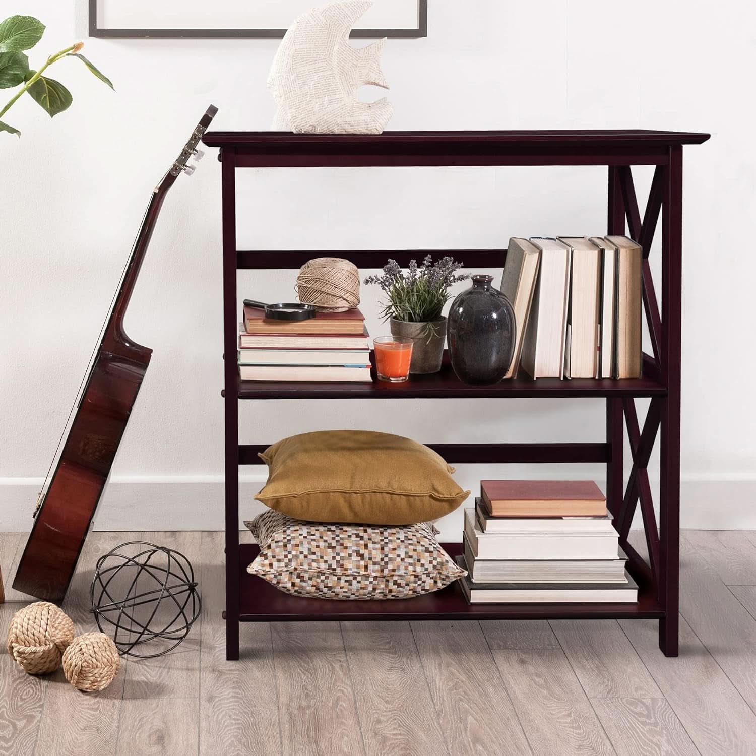 Three-Shelf Solid Wood Bookcase For Home Office Storage