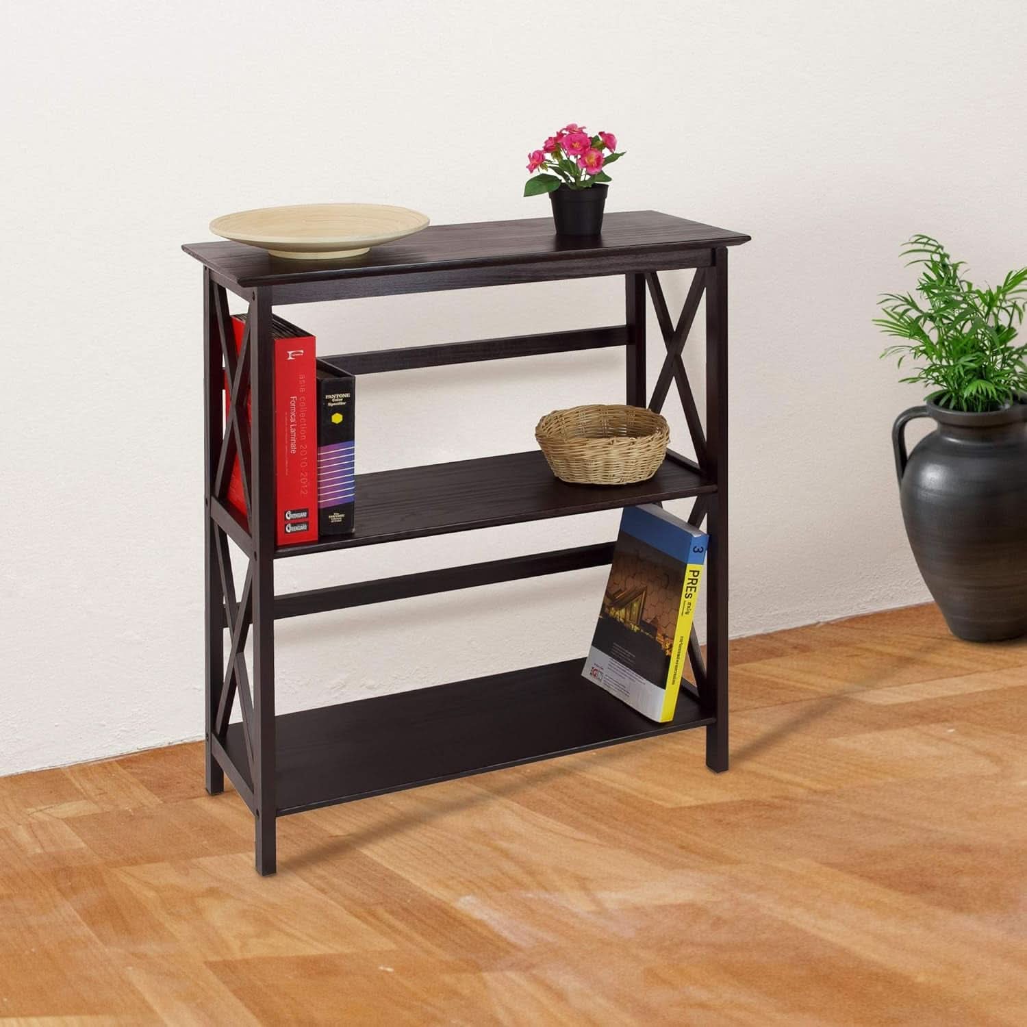Three-Shelf Solid Wood Bookcase For Home Office Storage