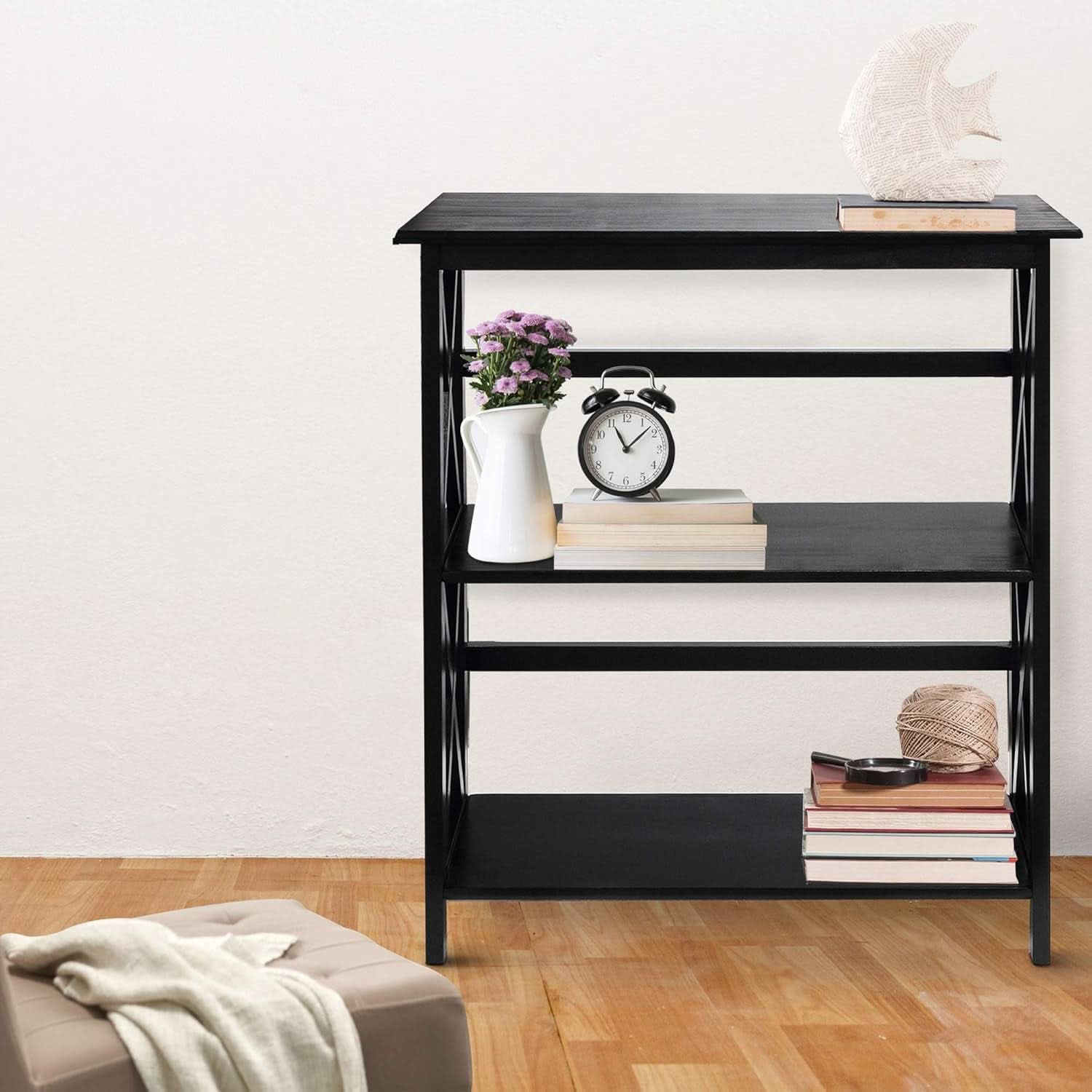 Three Shelf Solid Wood Bookcase For Living Room Storage