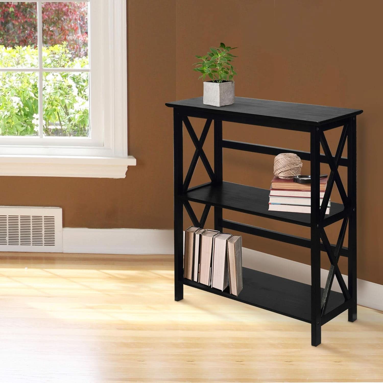 Three Shelf Solid Wood Bookcase For Living Room Storage