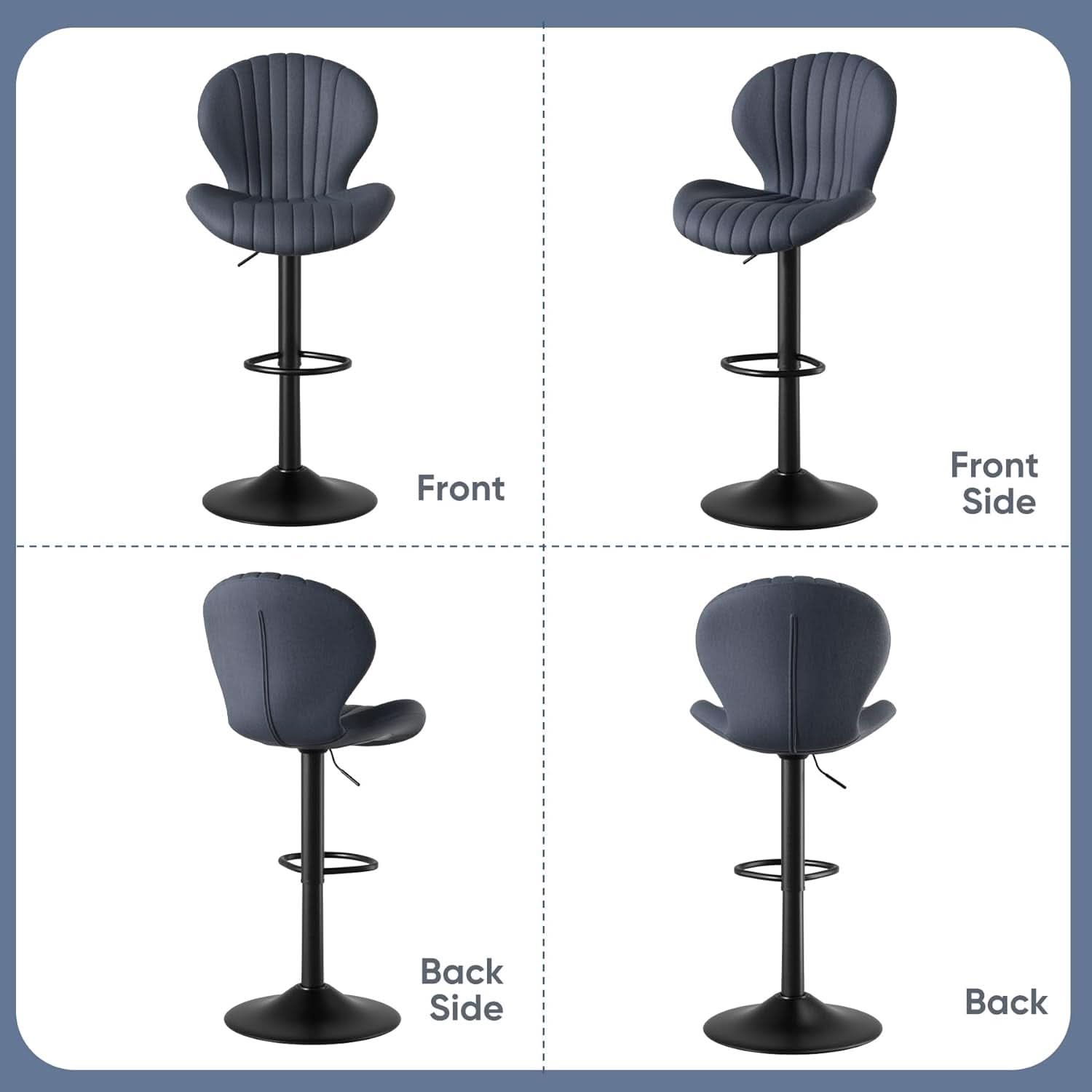 Three Swivel Bar Stools Counter Height High Back DarkGrey