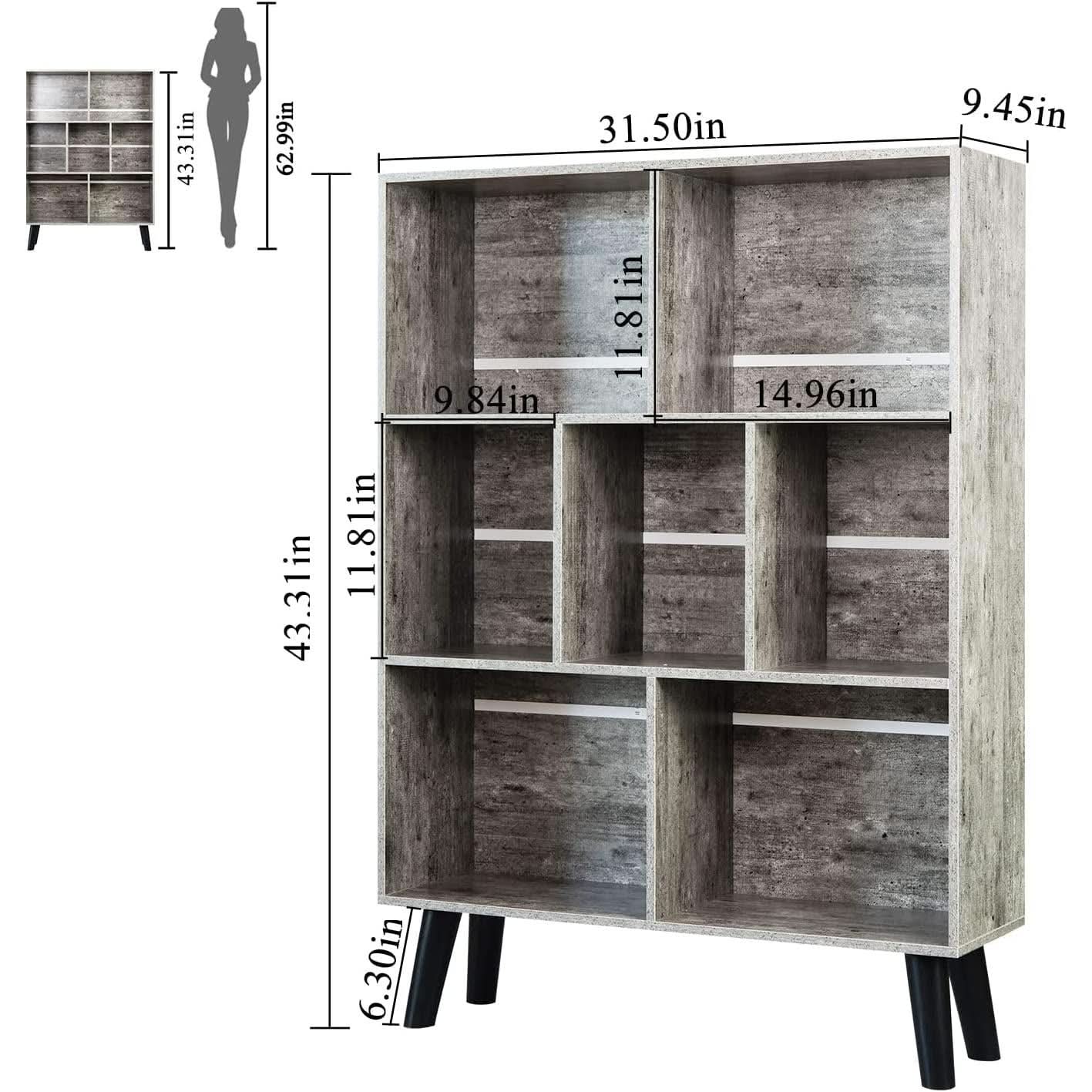 Three Tier Grey Bookshelf For Small Spaces With Crisscross