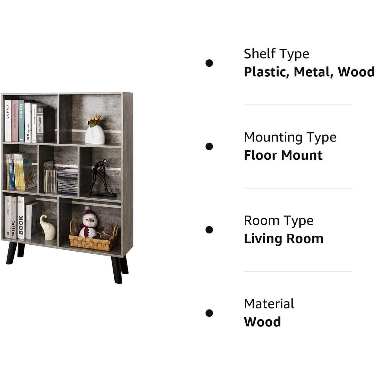 Three Tier Grey Bookshelf For Small Spaces With Crisscross