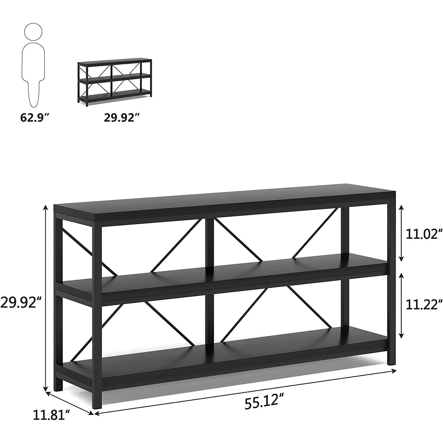 Three Tier Narrow Black Sofa Table With Storage Shelves