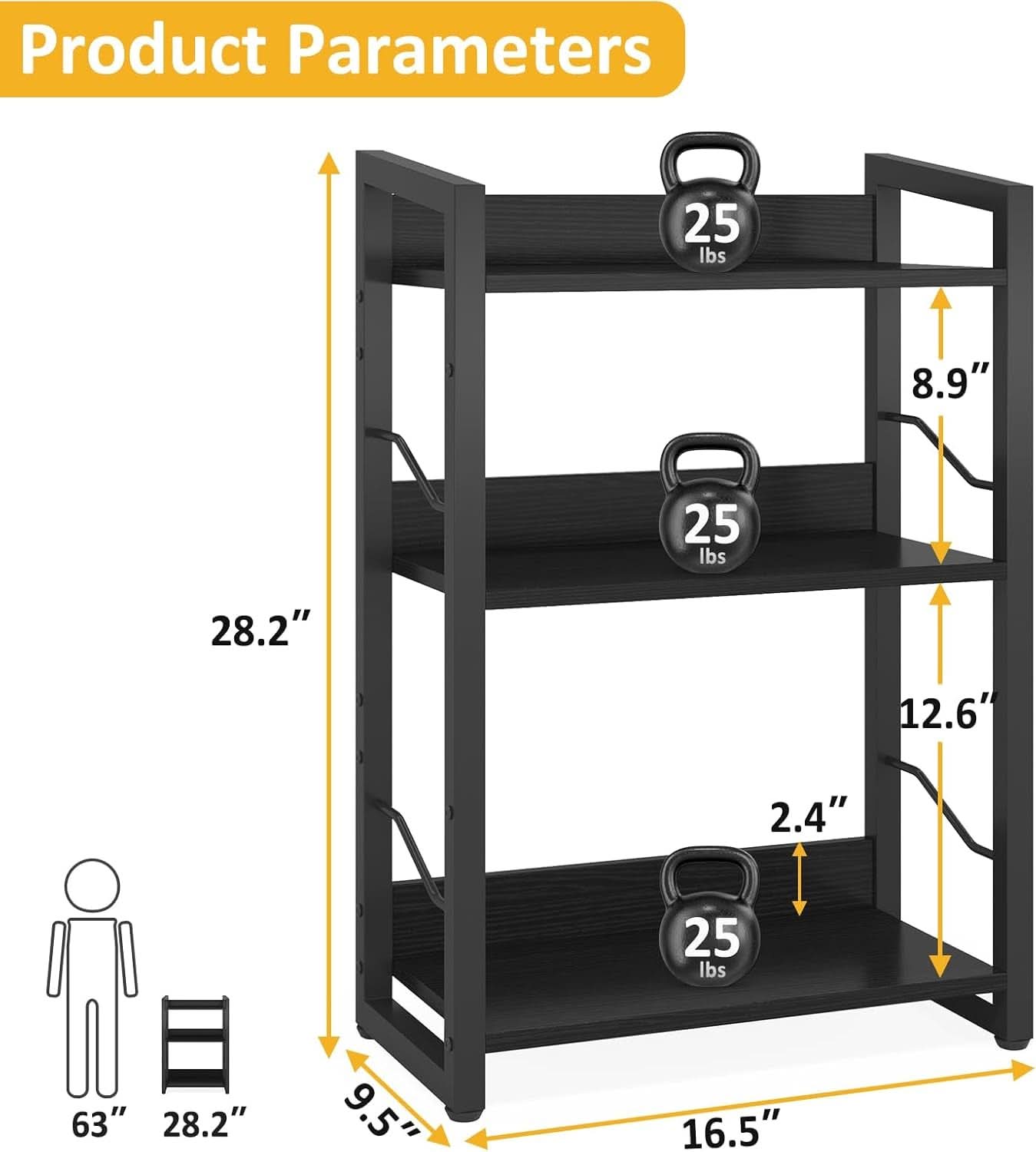 Three Tier Narrow Bookshelf Industrial Wood And Metal Black