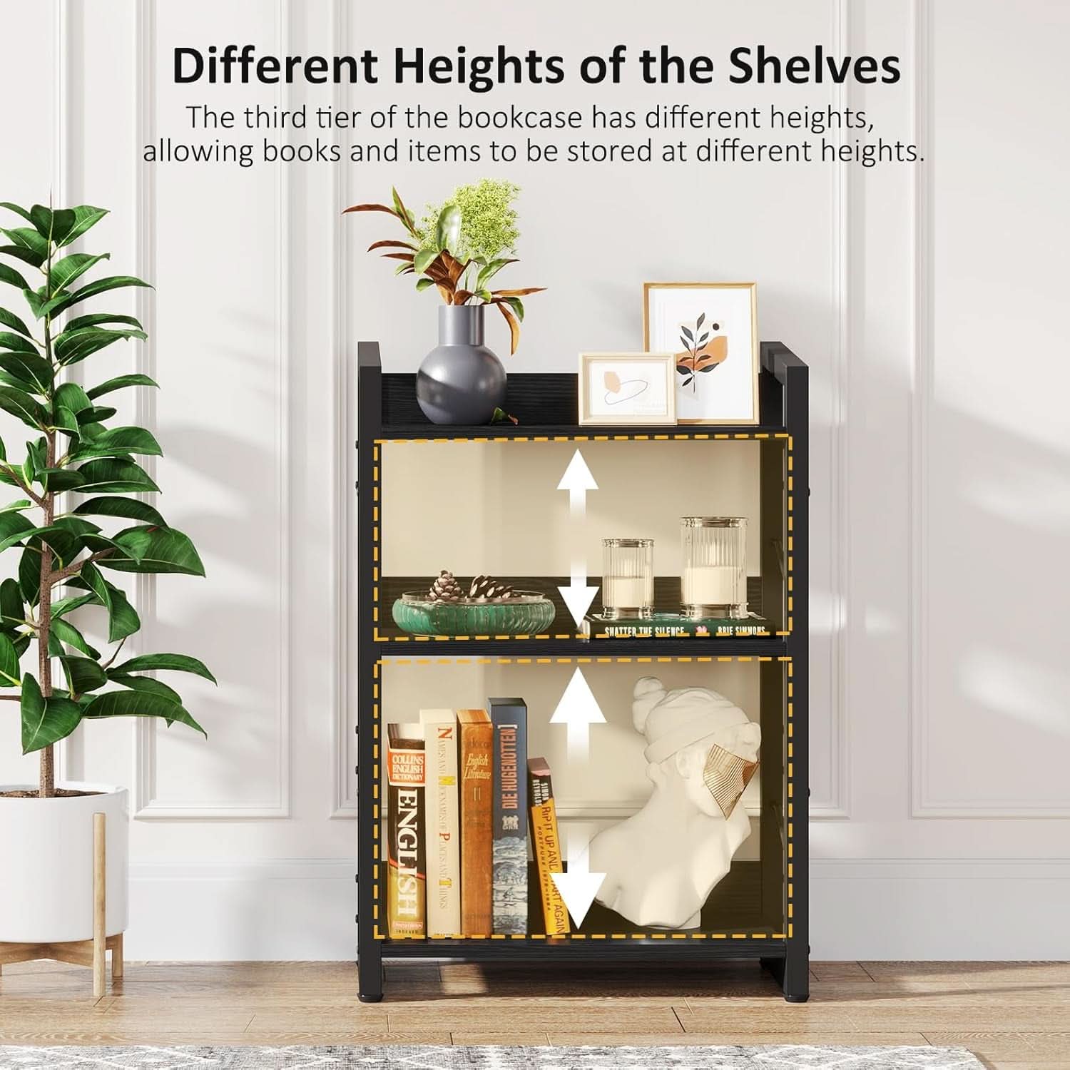 Three Tier Narrow Bookshelf Industrial Wood And Metal Black