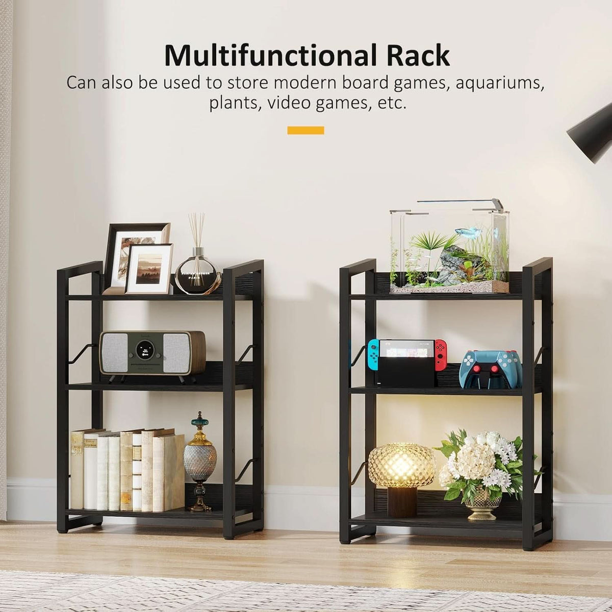 Three Tier Narrow Bookshelf Industrial Wood And Metal Black