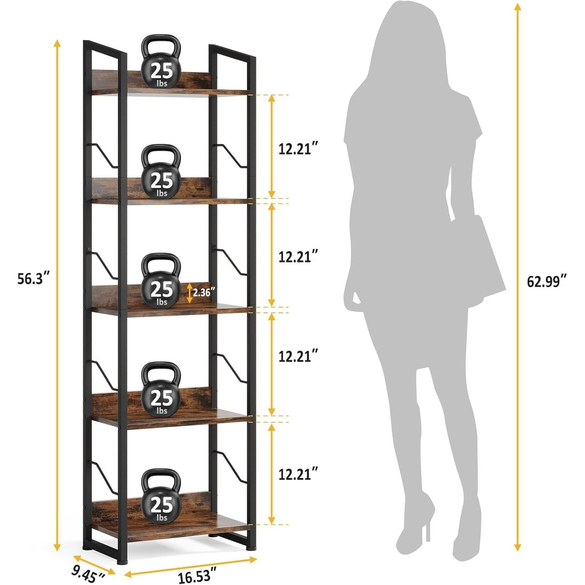 Three Tier Wood Bookshelf With Metal Edge Protection