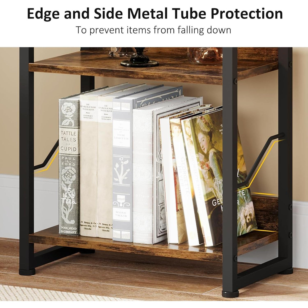 Three Tier Wood Bookshelf With Metal Edge Protection