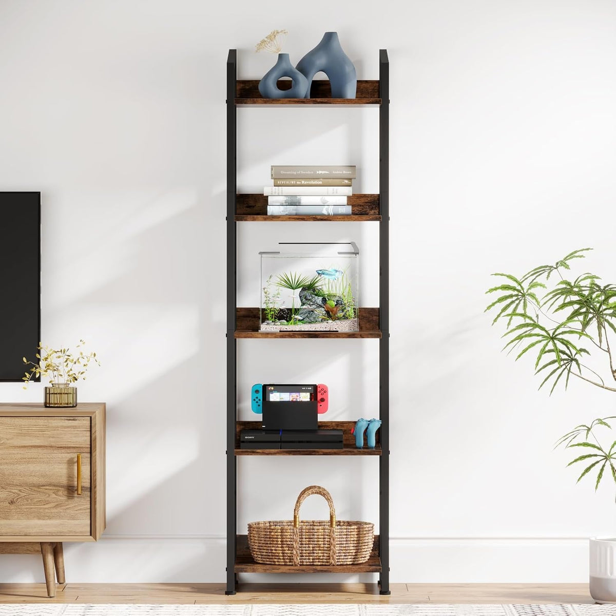 Three Tier Wood Bookshelf With Metal Edge Protection