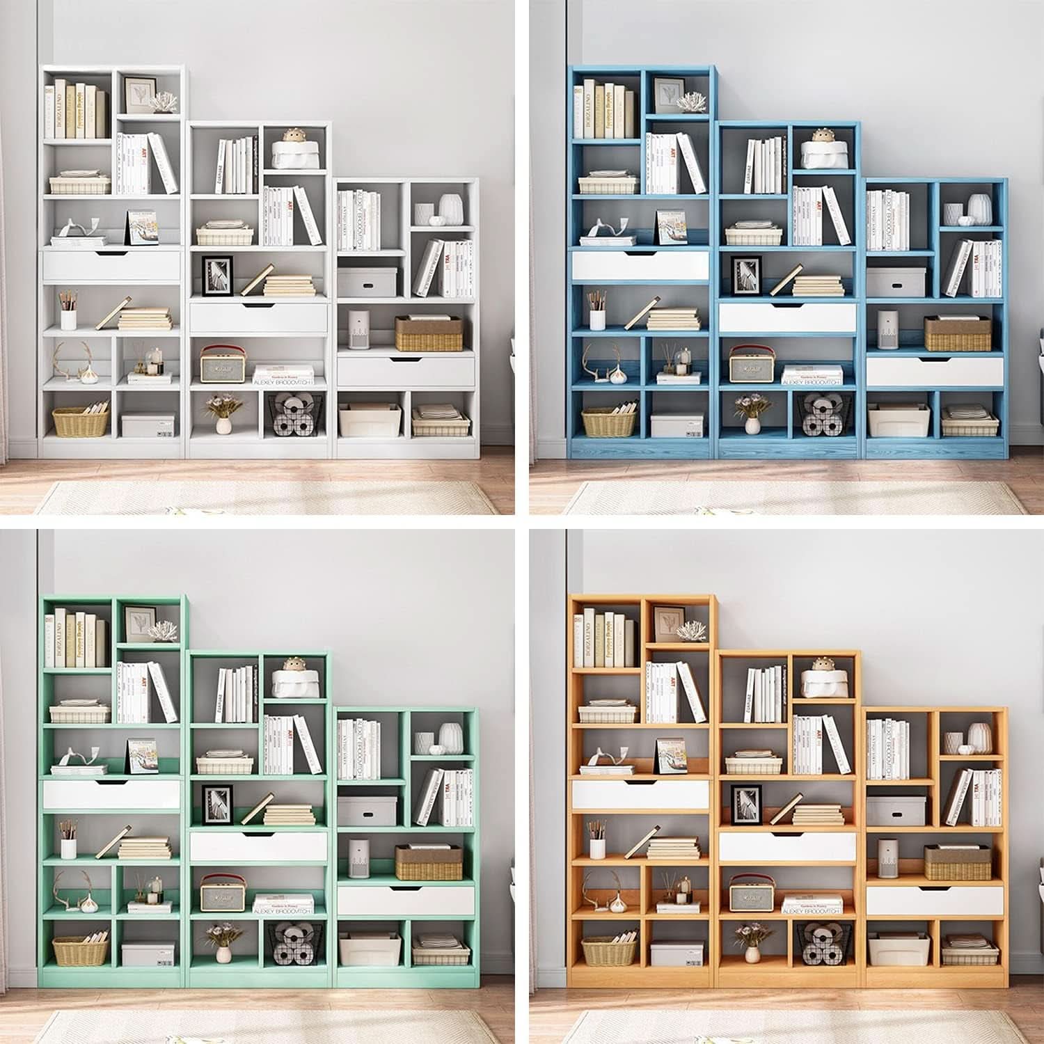 Tiffany Green Ten Cube Wooden Freestanding Bookshelf With Drawer 71 Inch Tall Open Shelf Unit