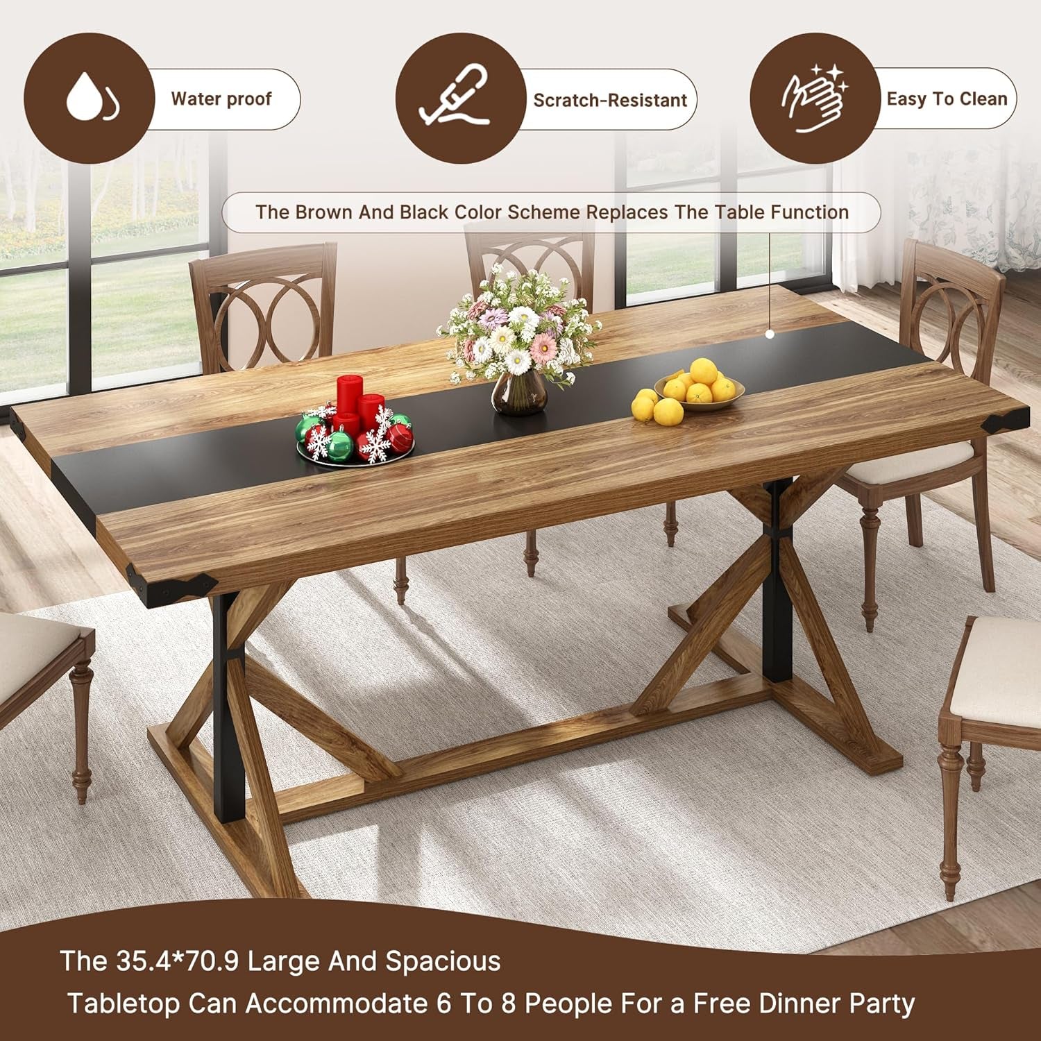 Timbercrafted 71 Inch Dining Table With Waterproof Surface