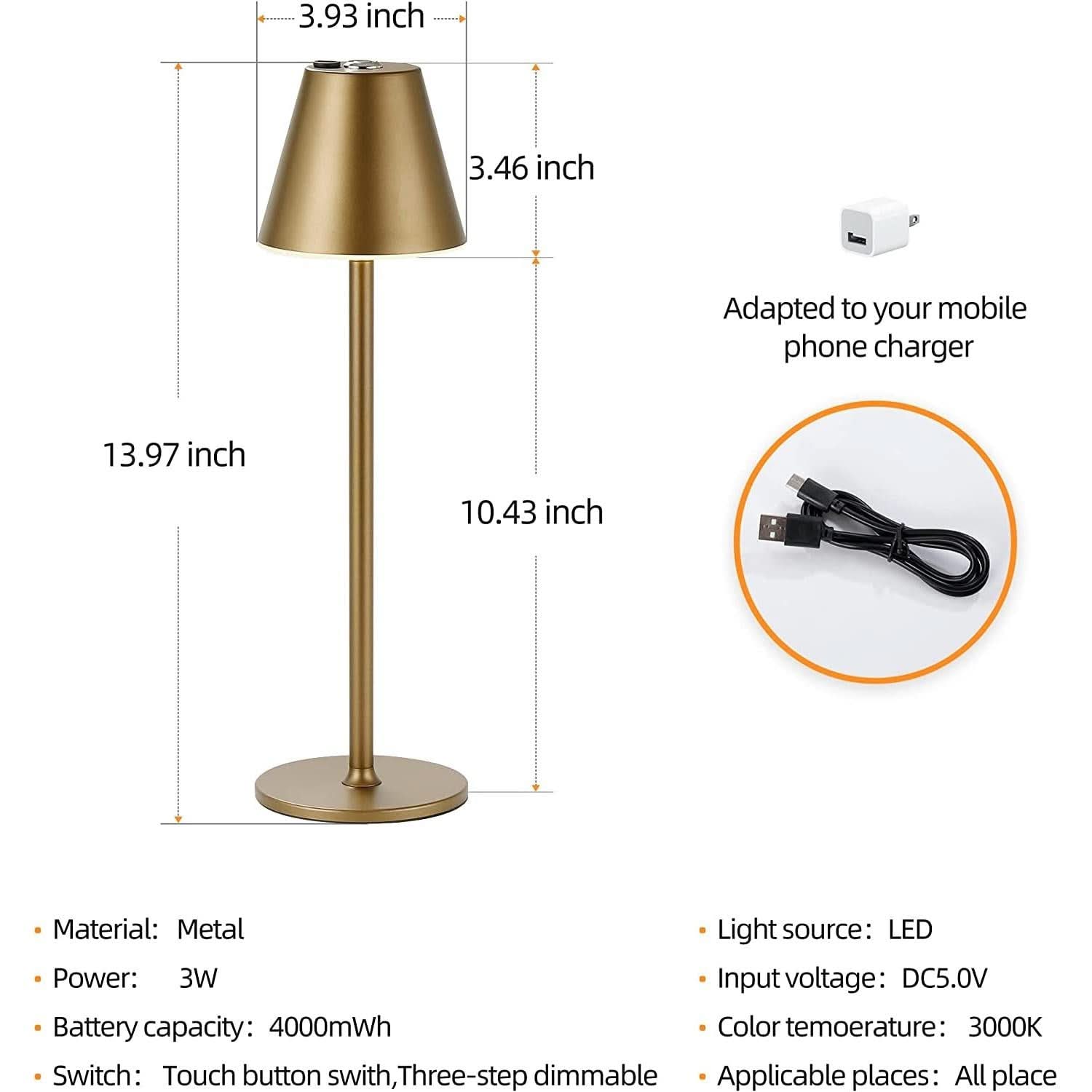 Timjorman LED Cordless Table Lamp Rechargeable Battery