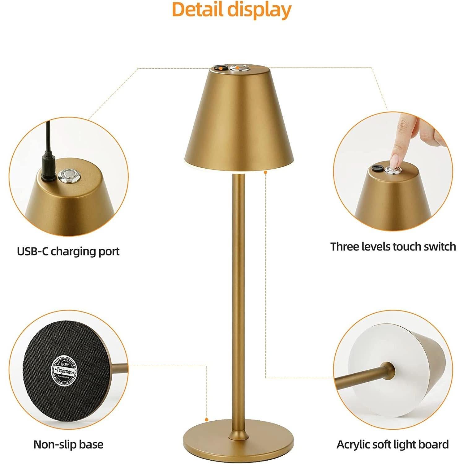 Timjorman LED Cordless Table Lamp Rechargeable Battery