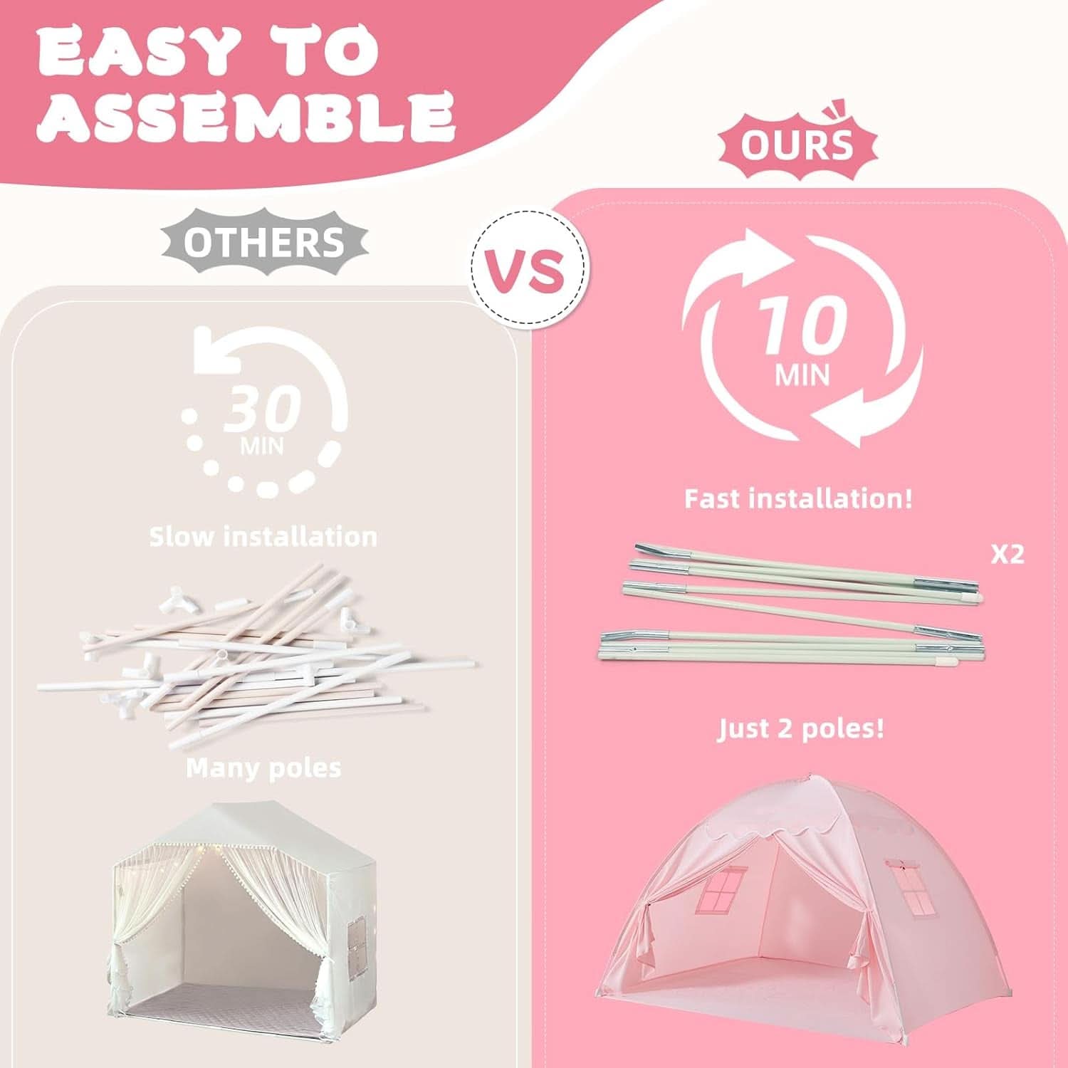 Toddler Bed Tent Canopy Portable Pink Night Light Pro