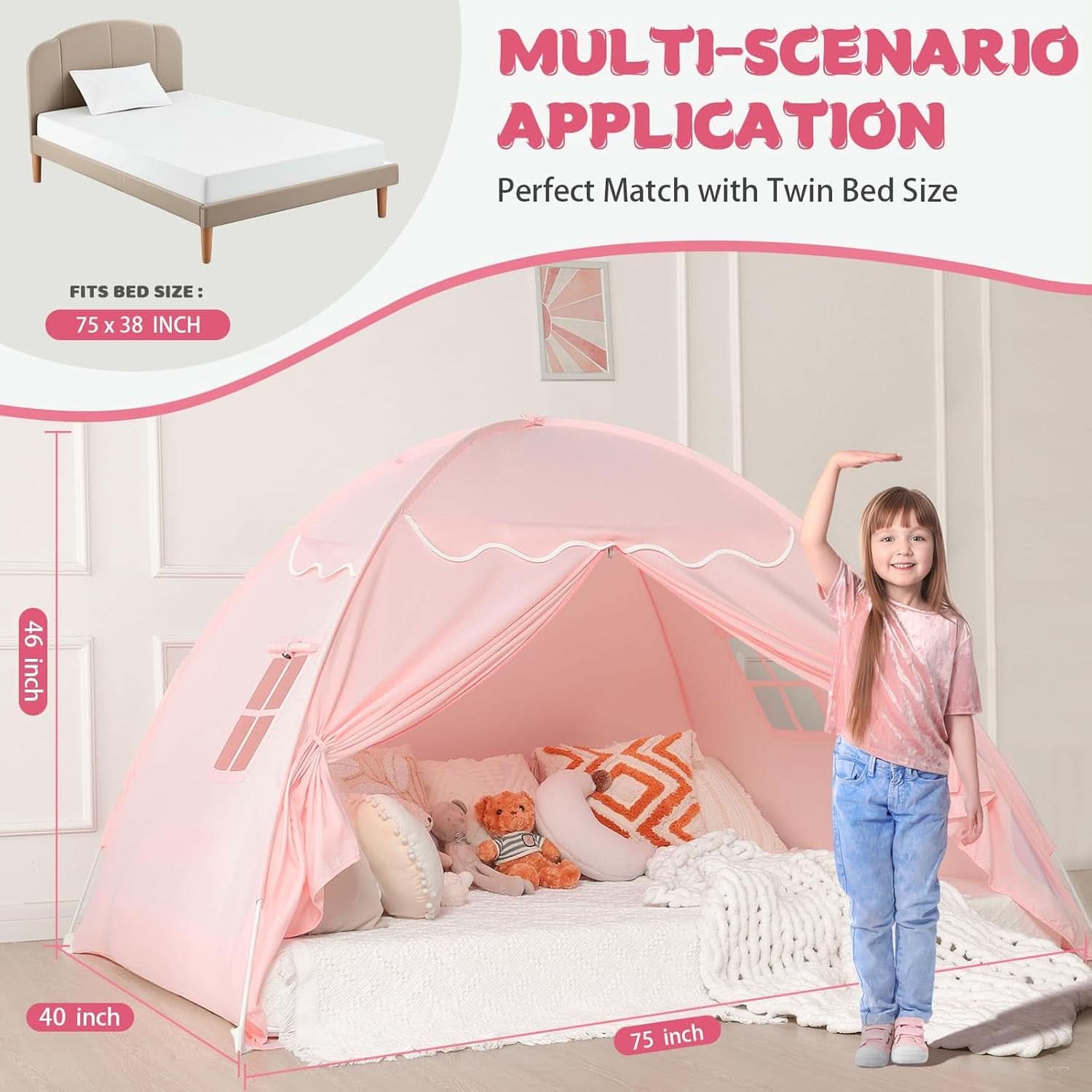 Toddler Bed Tent Canopy Portable Pink Night Light Pro